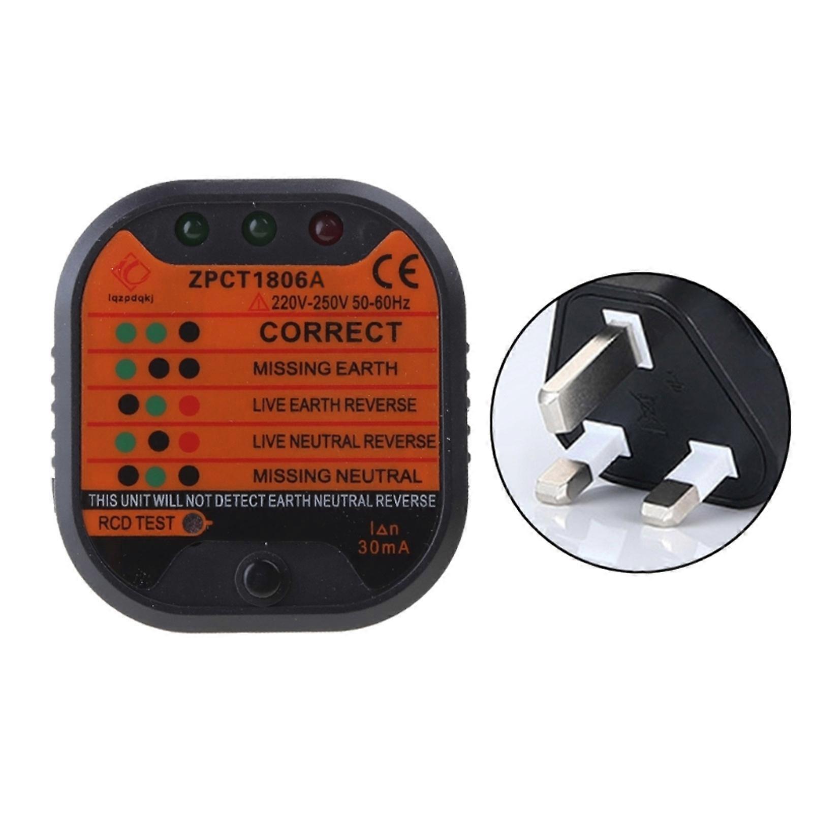 GFCI Tester Receptacle Tester CAT II 300V Outlet Tester 48V-250V UK/EU-/US Electrical Socket Tester with LED Indicator