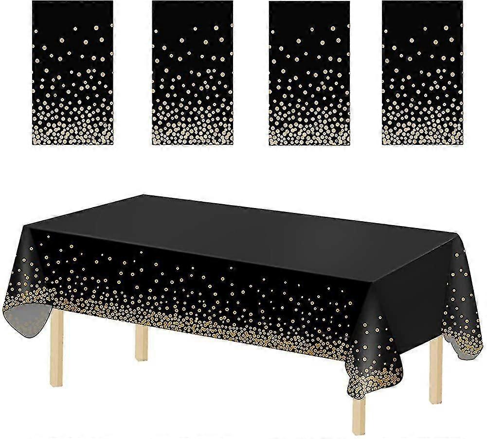 4-Pack Disposable Black Dot Plastic Tablecloths, Rectangle