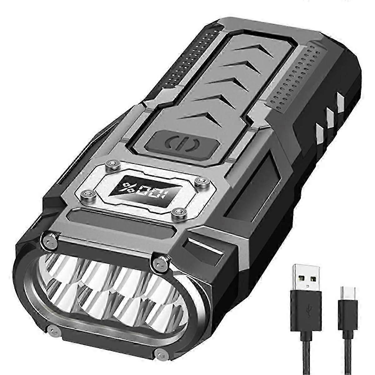 con LED Flash Light USB Rechargeable Handheld Flashlight with Power Display Waterproof Work Light for Outdoor Camping