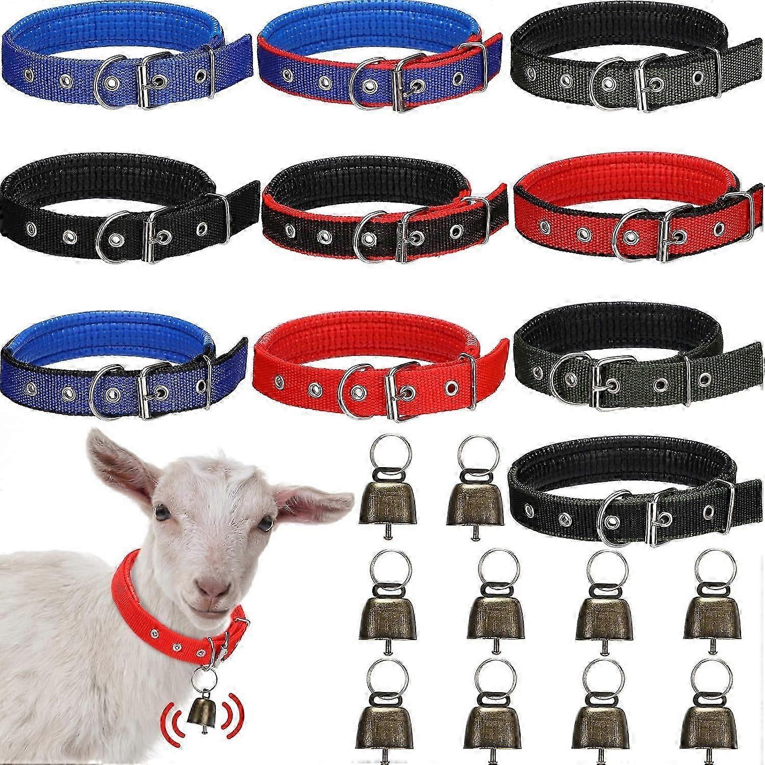 10 Goat Collars with Bells Adjustable Sheep Collar for Small Animals