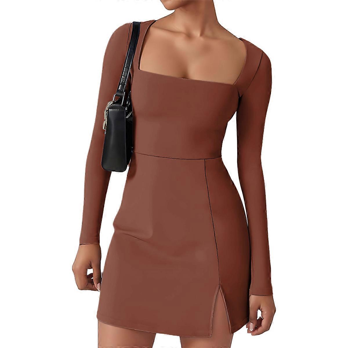 Robe Corsage Col Carré Café XL