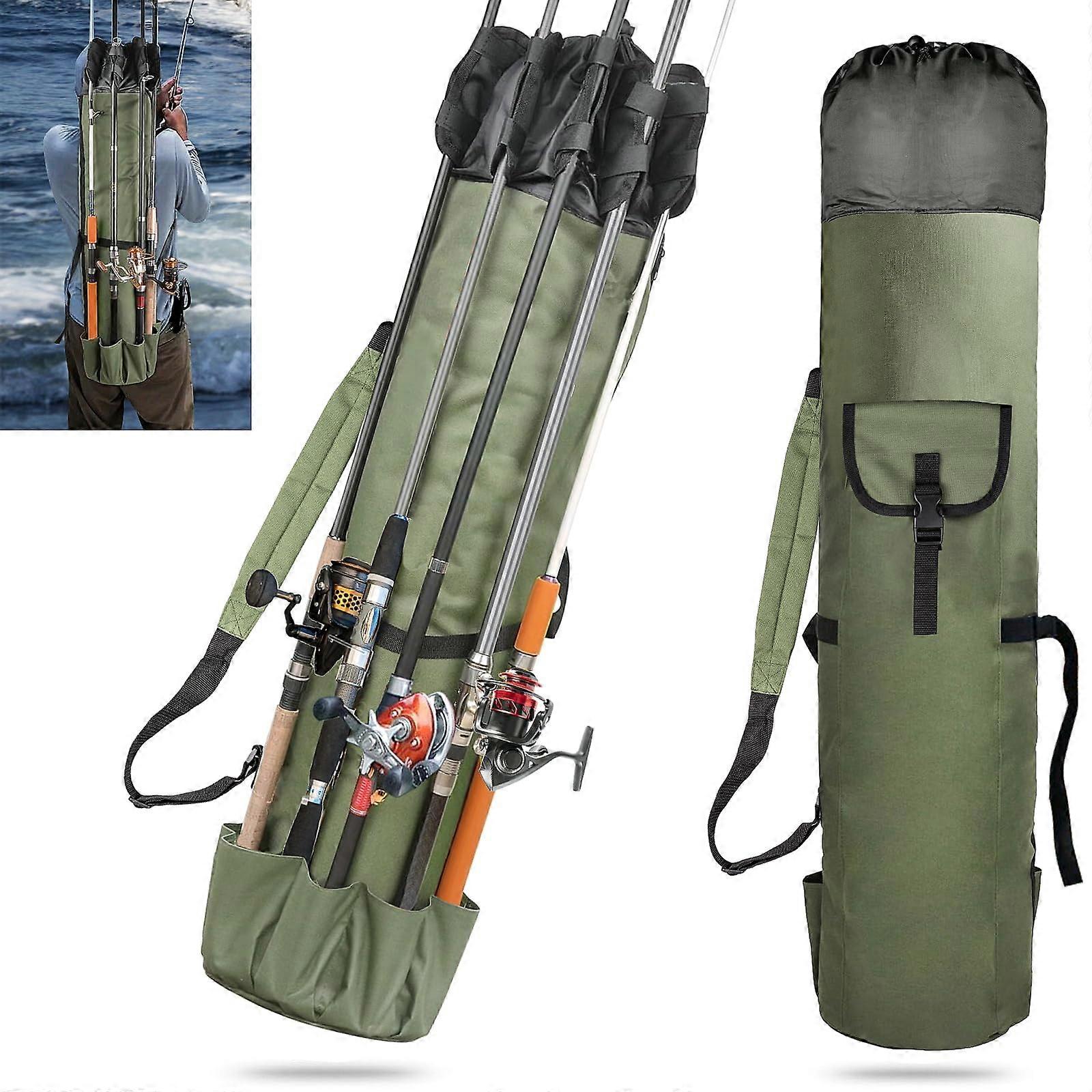 Fishing Rod Bag Large Capacity Portable Foldable Fishing Pole Case for 5 Rods and Tackle Storage with Adjustable Straps