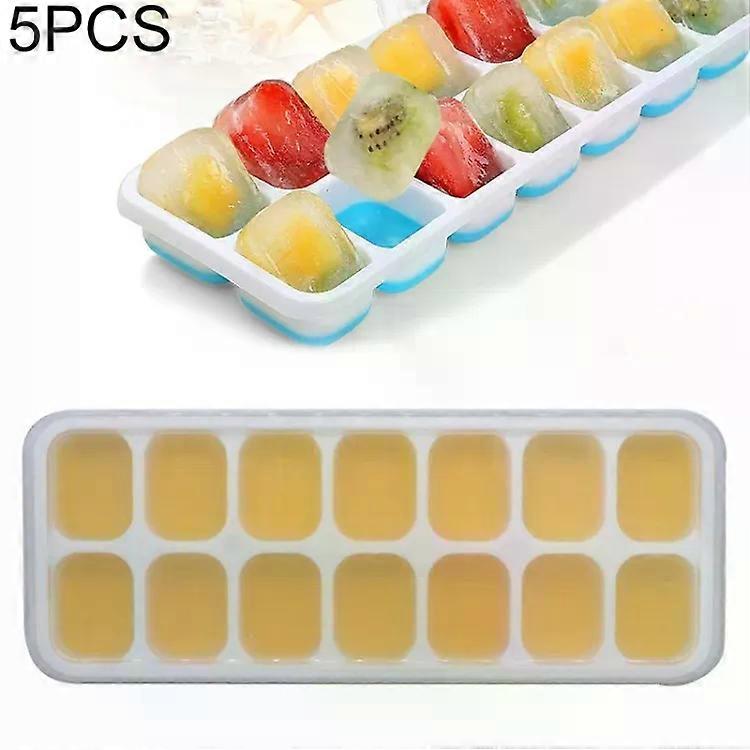 Silicone Ice Cube Tray-14 Grid Mold with Lid,5 PCS,Yellow Yellow