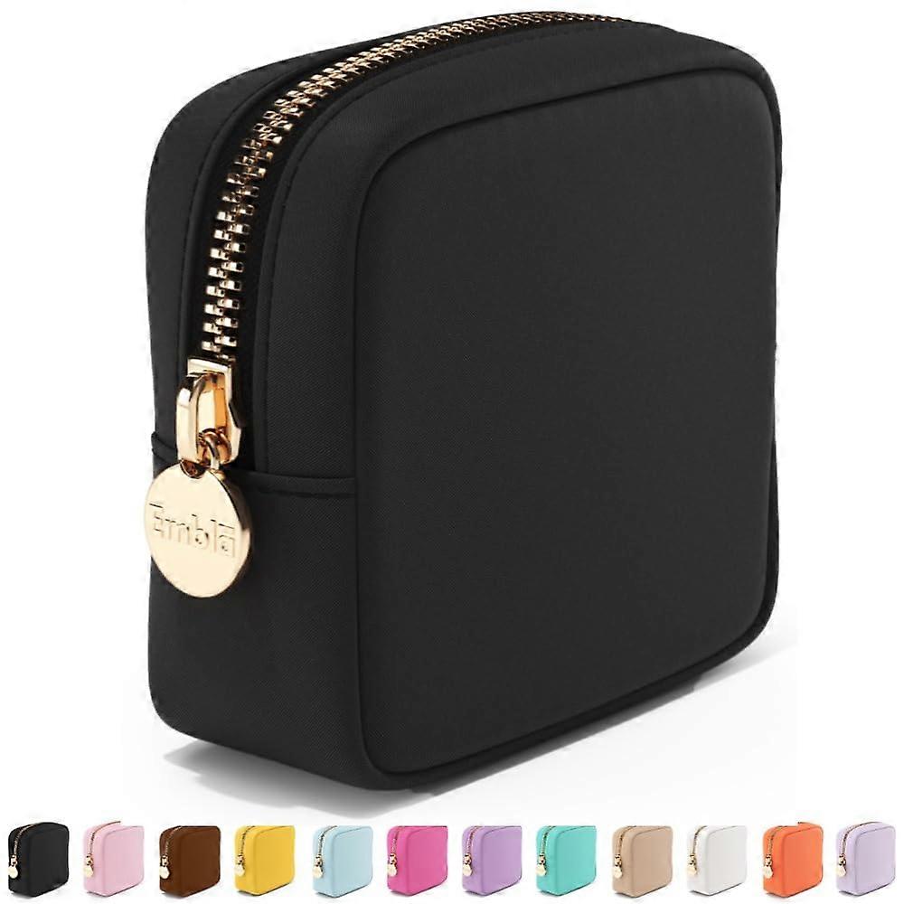 Makeup bag travel cosmetic bag and toilet bag, nylon zipper pouch, cute for women girls, black