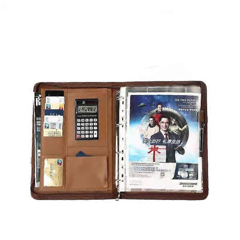 A4 briefcase with handle, multifunctional zipper storage bag A4 document bag business diary office use PU leather