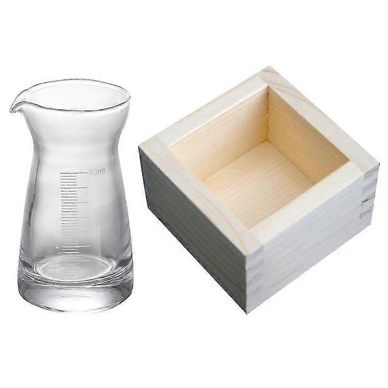 1セットクリア酒器日本酒サービングセットグラスサキカップ木箱付きクリアケーキグラス-5.5X5.5X10CM-