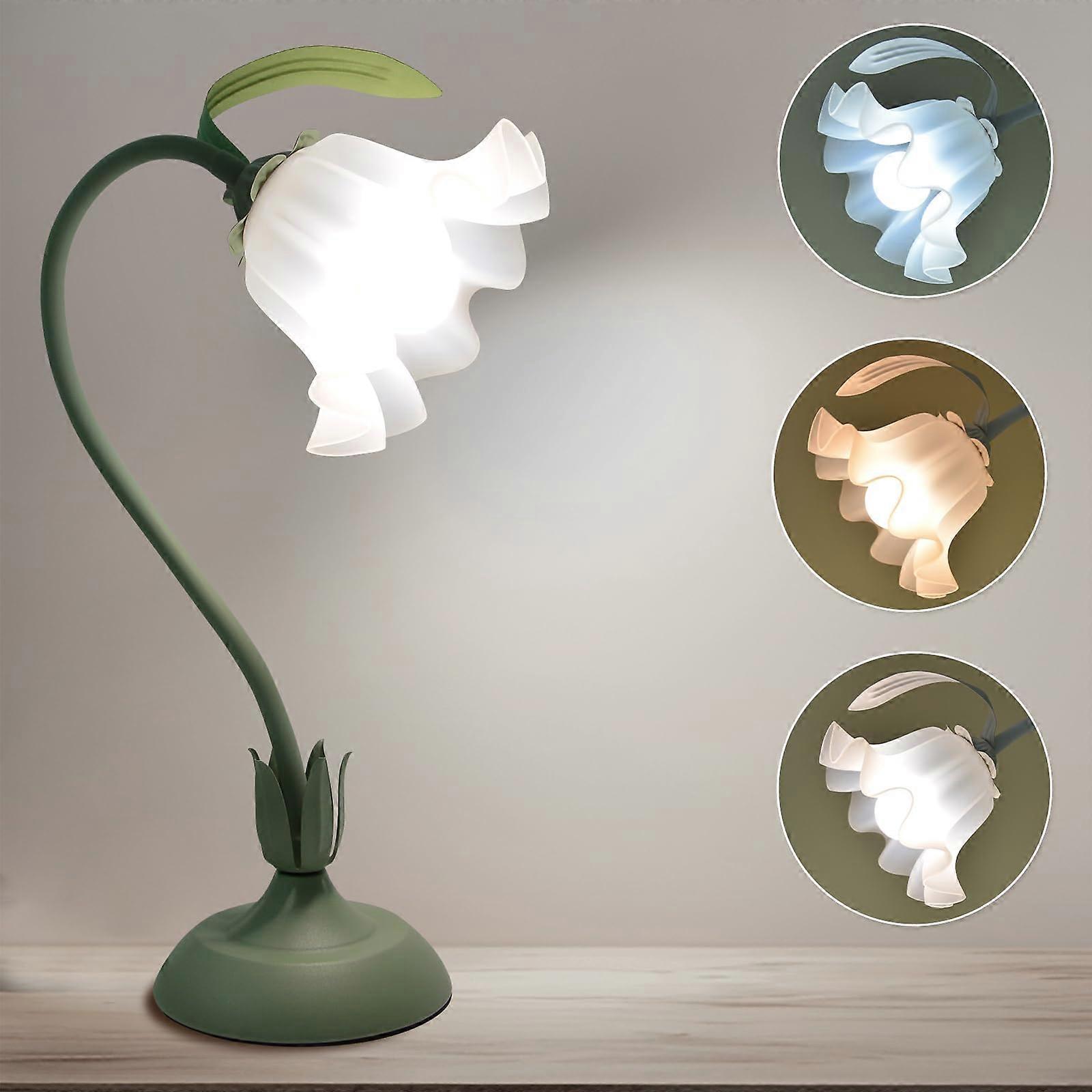 Flower Table Lamp with E26 Bulb - 3 Level Brightness LED Desk Lamp for Reading, Cute Floral Design, Adjustable Light