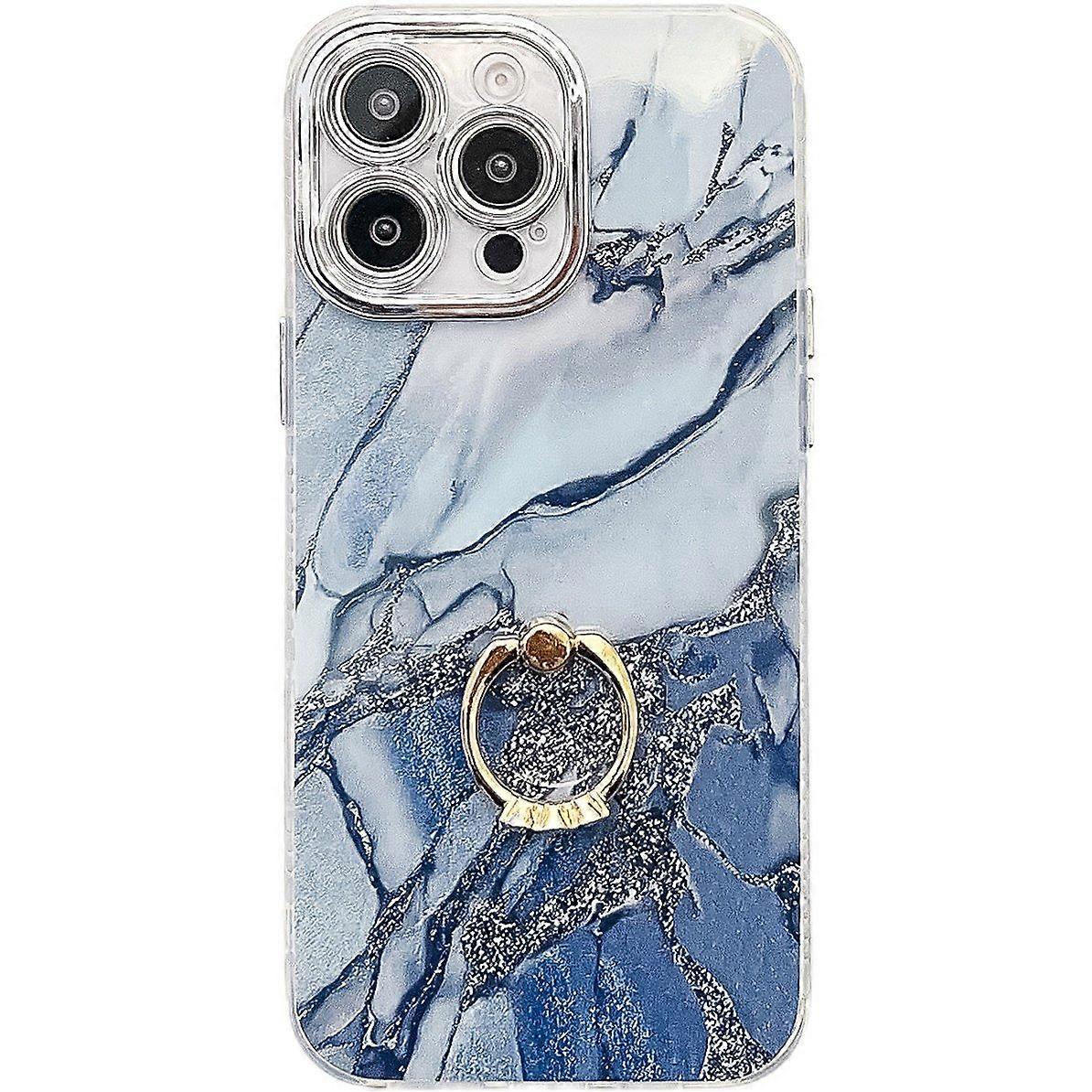 For iPhone 16 Pro Max Case with Kickstand IMD Marble Pattern Electroplated Phone Cover