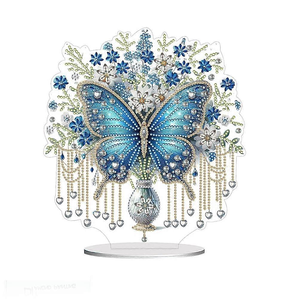 Diamond Painting Kits for Adults - DIY 5D Butterfly and Blue Flower Crystal Art Tabletop Decor, Special Shaped Gem Crafts