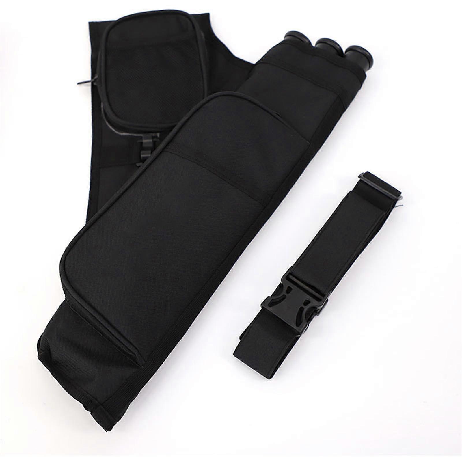3-Tubes Hip Quiver Black for Archery, Durable Nylon, Adjustable Strap, Lightweight Design, Perfect for Target Shooting