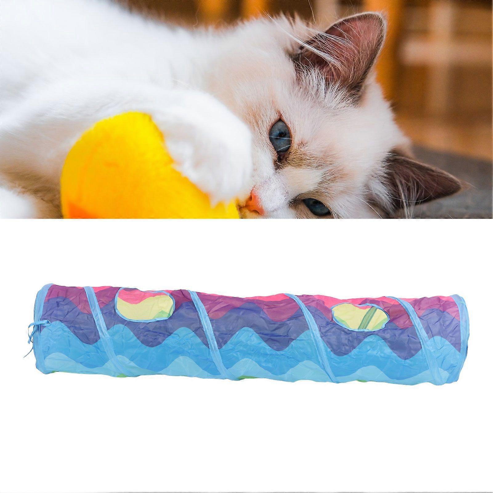 SDIGV Cat Tunnel Straight Shaped Rainbow Wave Color Fun Interactive Foldable Kitten Tunnel for Indoor