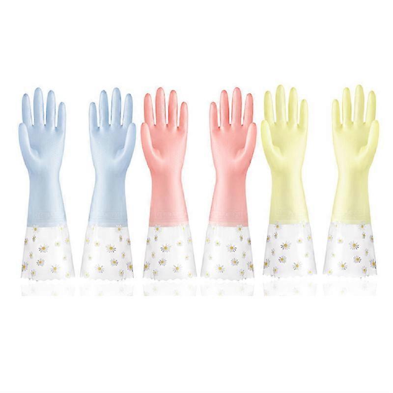 Dishwashing Cleaning Gloves 3 Pairs - Reusable Rubber Gloves 42CM