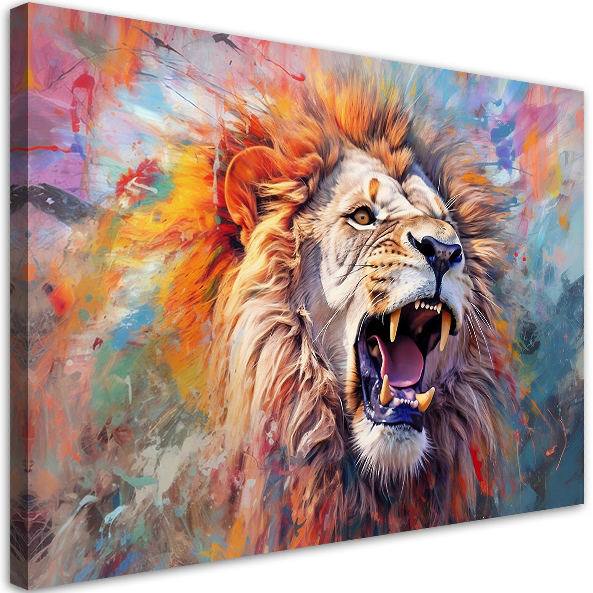 Impression sur toile, Lion féroce Abstraction - 60x40