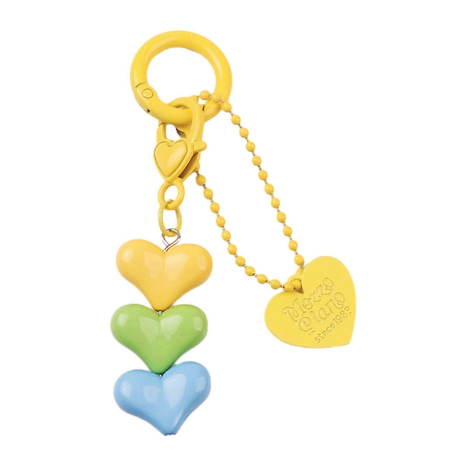 Sweet Heart Keychain Cute Heart Bag Pendant Resin Material Stacked Heart Keyring for Car Keys Backpacks and DIY Projects  Yellow