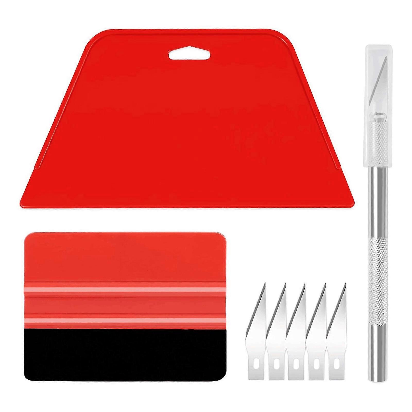 Vehicle Vinyls Wrap Tool Kit Window Tinting Tool Include Felt Squeegee,Cutter and Corner Squeegee for Car Wrapping  Red