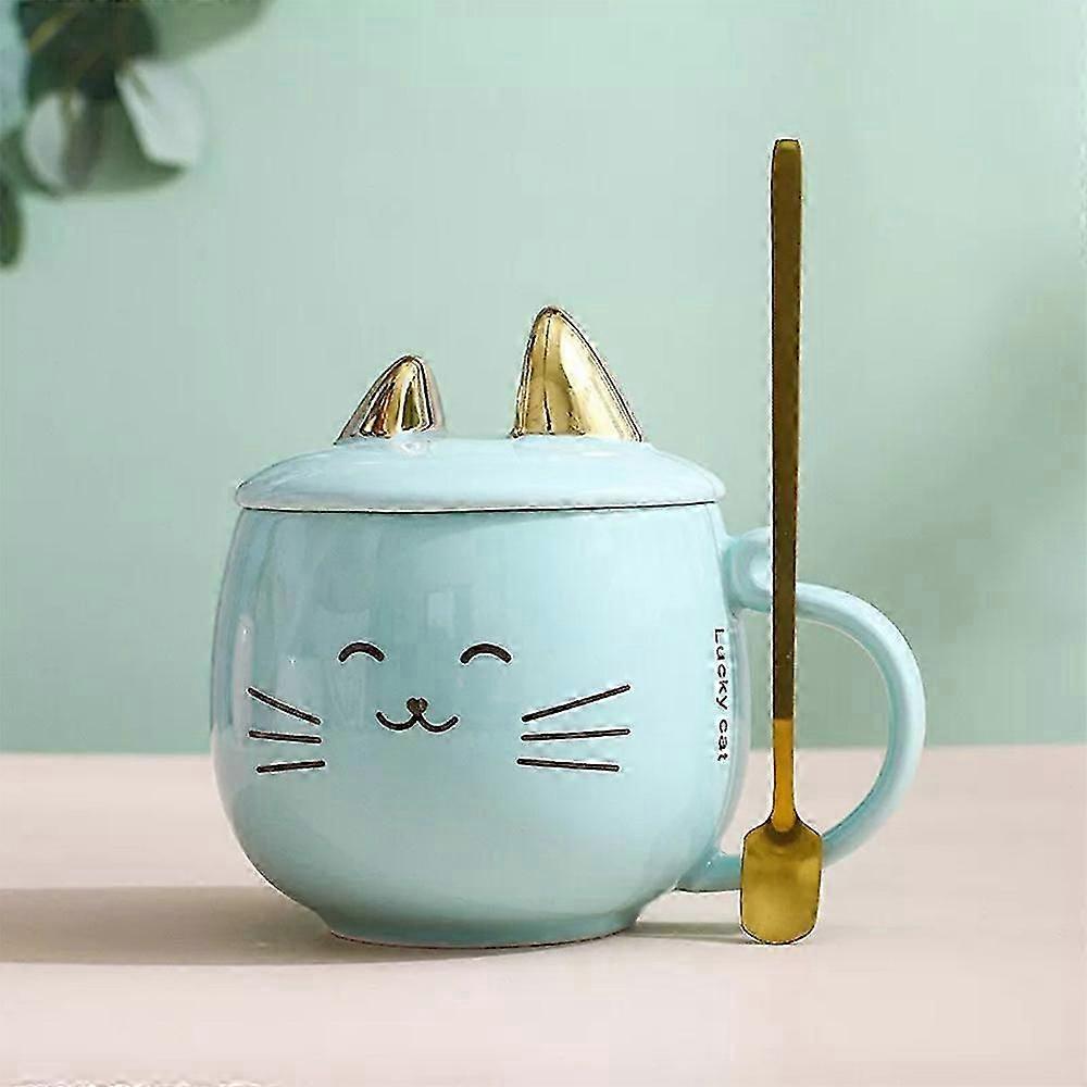 Pink Cat Mug,kitty Mug,cat Coffee Mug With Ears,cute Cat Mug With Lid And Spoon