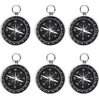 6 PCS Portable Silver Compass Mini Compass Child Keychain Compass Plastic Pocket Compass Metal Mountaineering Metal Navigation Waterproof Accurate for