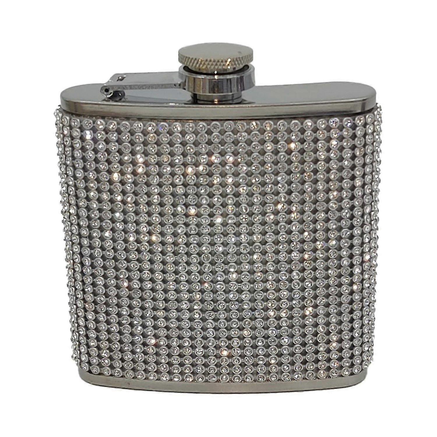 180ml Rhinestone Studded Hip Flask Leak-proof 304 Stainless Steel Reusable Anti-drop Wine Flask for