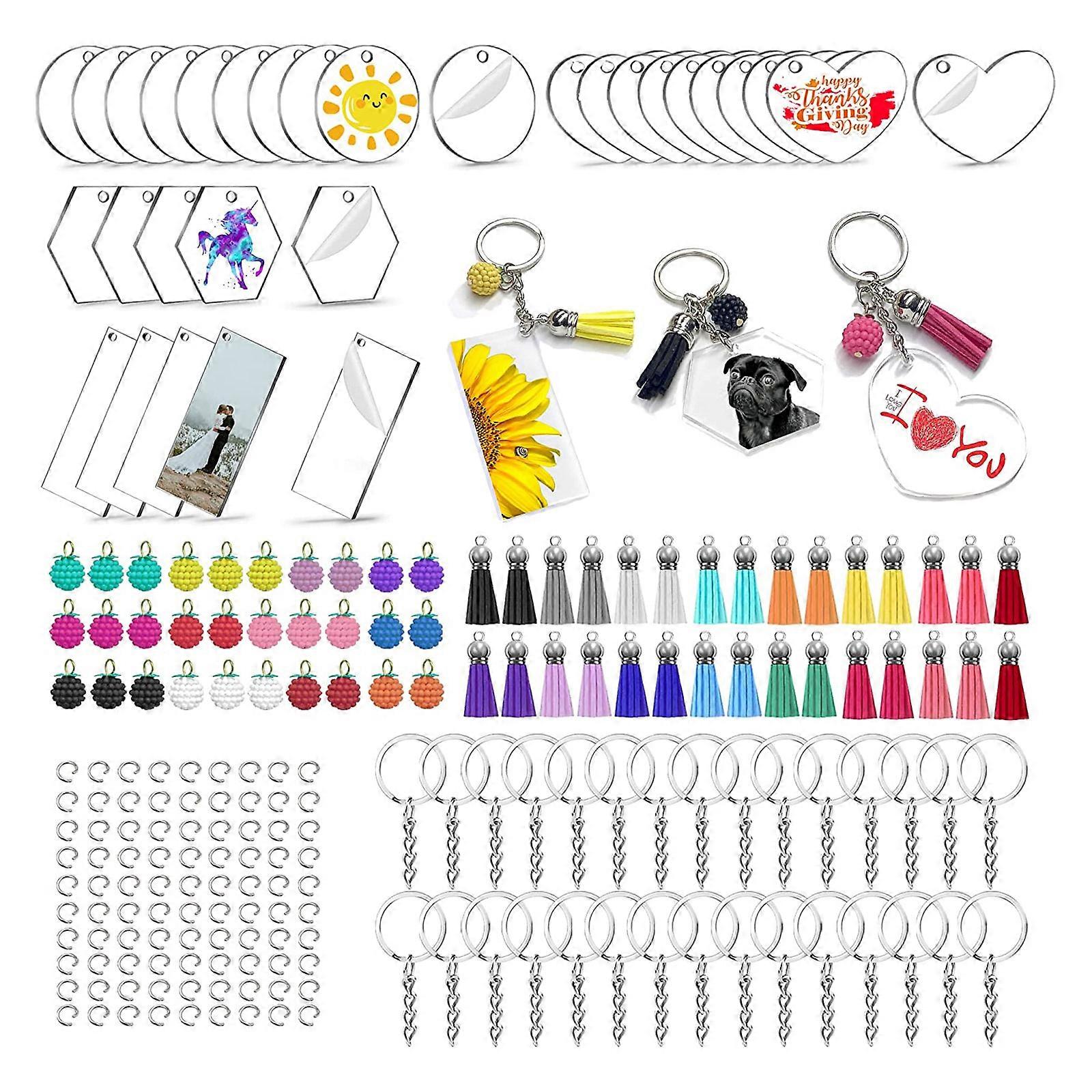 Acrylic Keychain Blank for w/ for Key Ring,Tassel for Key Chain for Craft,Bulk Keychain Ring,Acrylic Keychain Blanks,Key Multicolor