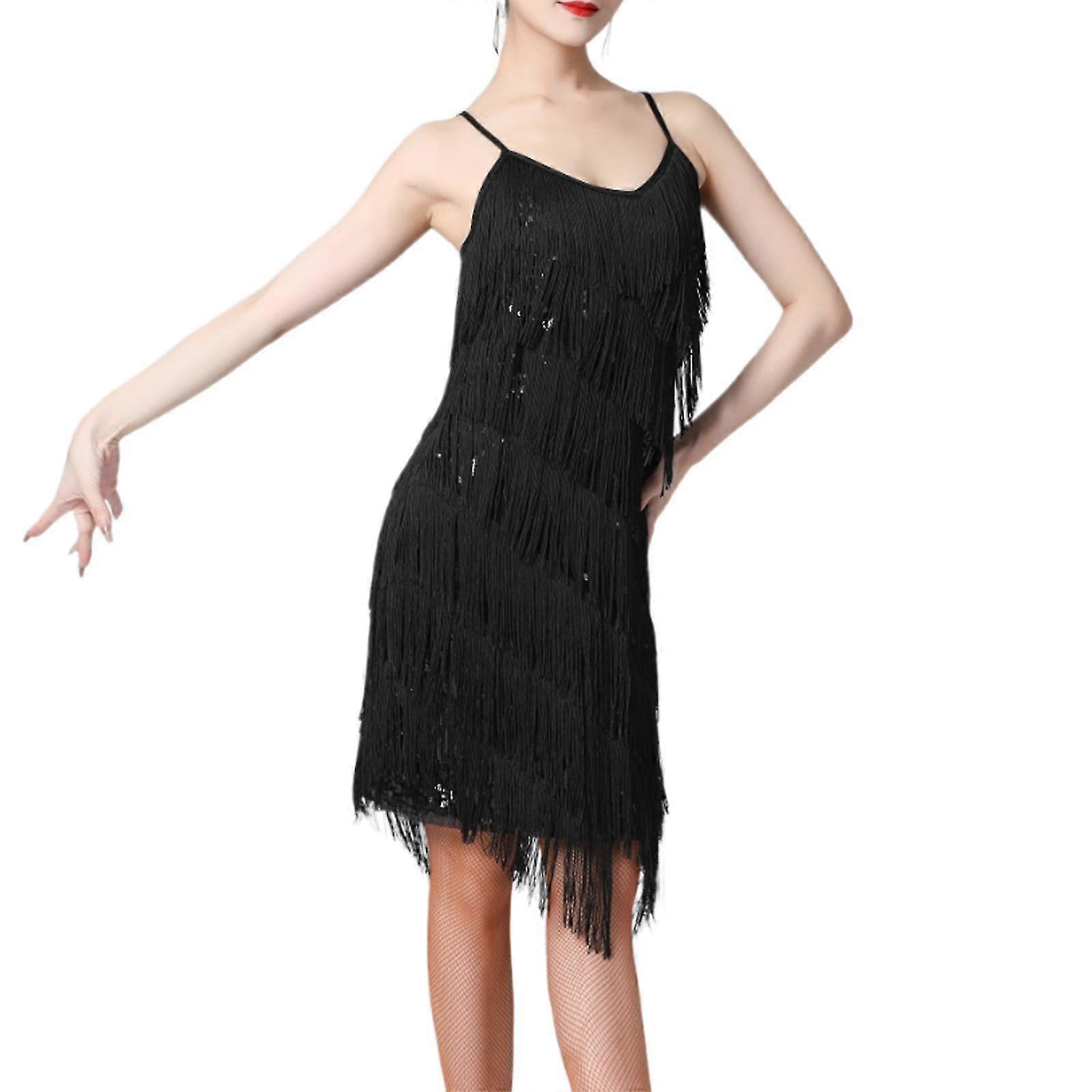 Samba Cha Cha Robe à clapets de danse avec pompons à sequins en blanc