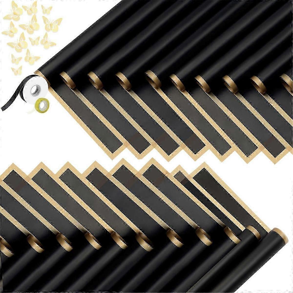20 Sheets Gold Edge Flower Wrapping Paper (Black)
