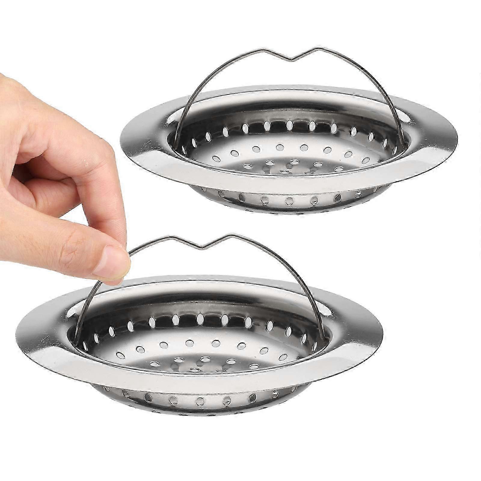 Stainless Steel Sink Strainer with Handle, Set of 2 for Kitchen Use, Suitable for Various Kitchen Sinks, 110mm Grid Tray