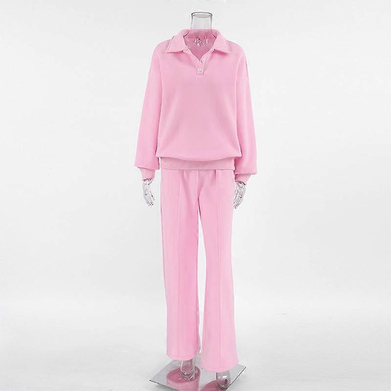 Women Loose Casual Hoodie Activewear 2 Piece Sets Autumn Long Sleeve Lapel Sweatshirt Drawstring Running Sweatpants