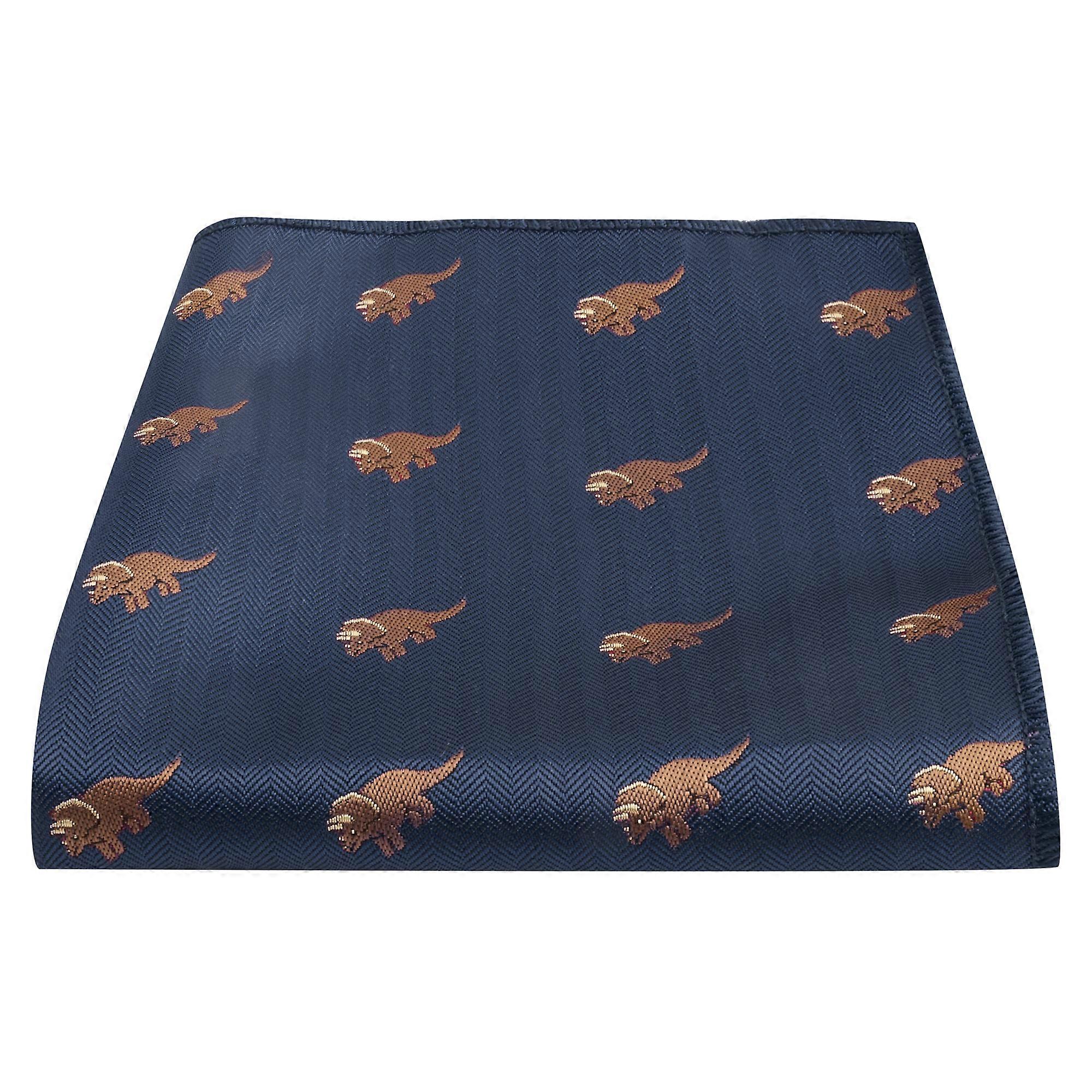 Navy Blue Triceratops Herringbone Pocket Square