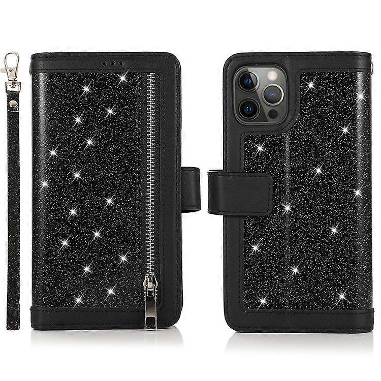 iPhone 12 / 12 Proケース対応キラキラパウダージッパーポケット9カードホルダーレザーカバー