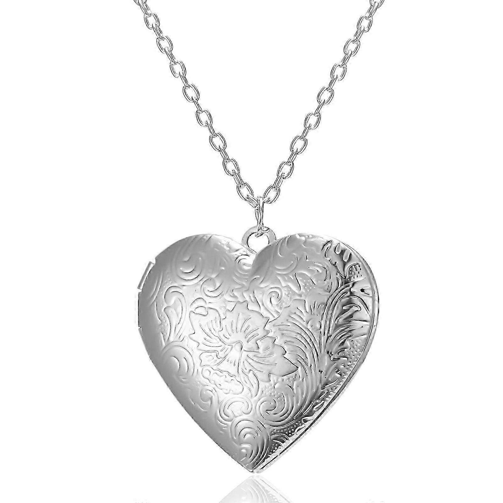 Heart Shaped Locket Necklace for Women - Photo Pendant Jewelry with Picture Holder, Romantic Love Gift