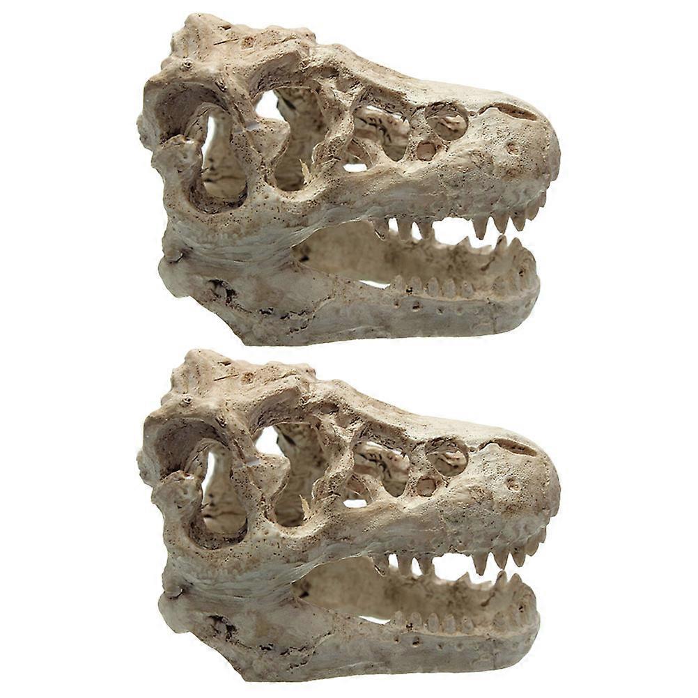 واقعية ديناصور جمجمة مخبأ زخرفة 2 قطعة مجموعة - زخرفة آمنة تحت الماء لأحواض السمك ، وتعزيز المناظر الطبيعية لحوض الأسماك والموئل