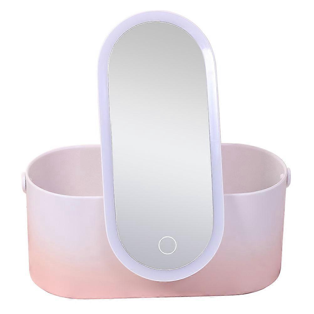Makeup Case with Led Mirror Rotatable for Home Use 23.4x11.5x10.5cm Pink 1Set