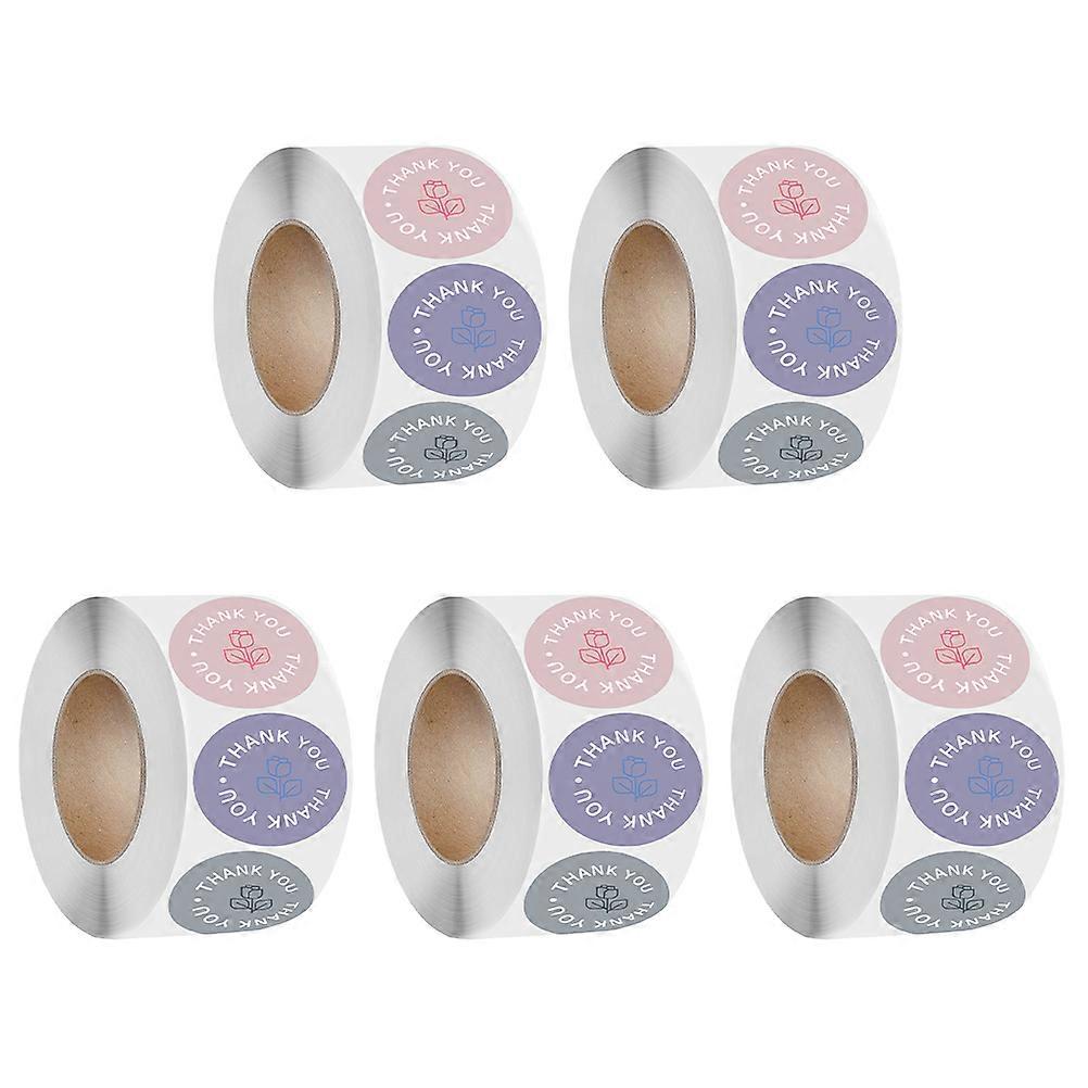 Thank You Stickers with Rose Pattern for Gifts and Decorations 5 Rolls Assorted Color