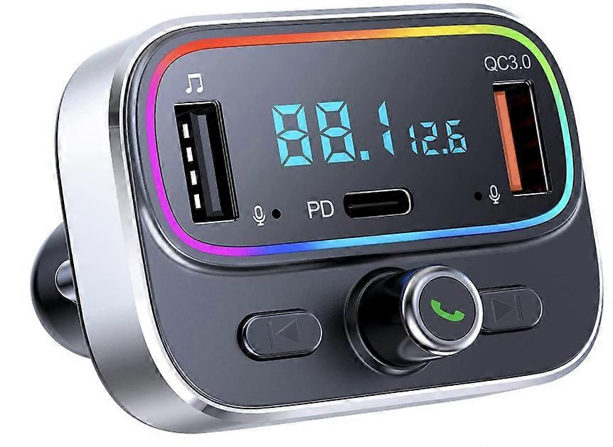 Bluetooth FM Transmitter for Car Wireless Radio Adapter Kit handsfree bluetooth car kit Dual Microphone Car USB Charger QC 3.0 & PD 20 W(Black)