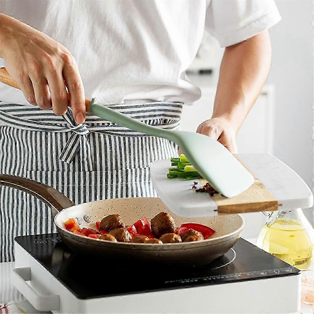 5pcs Silicone Kitchen Utensils Set with Wooden Handle Non-Stick Spatula Cooking Set Frying Spatula