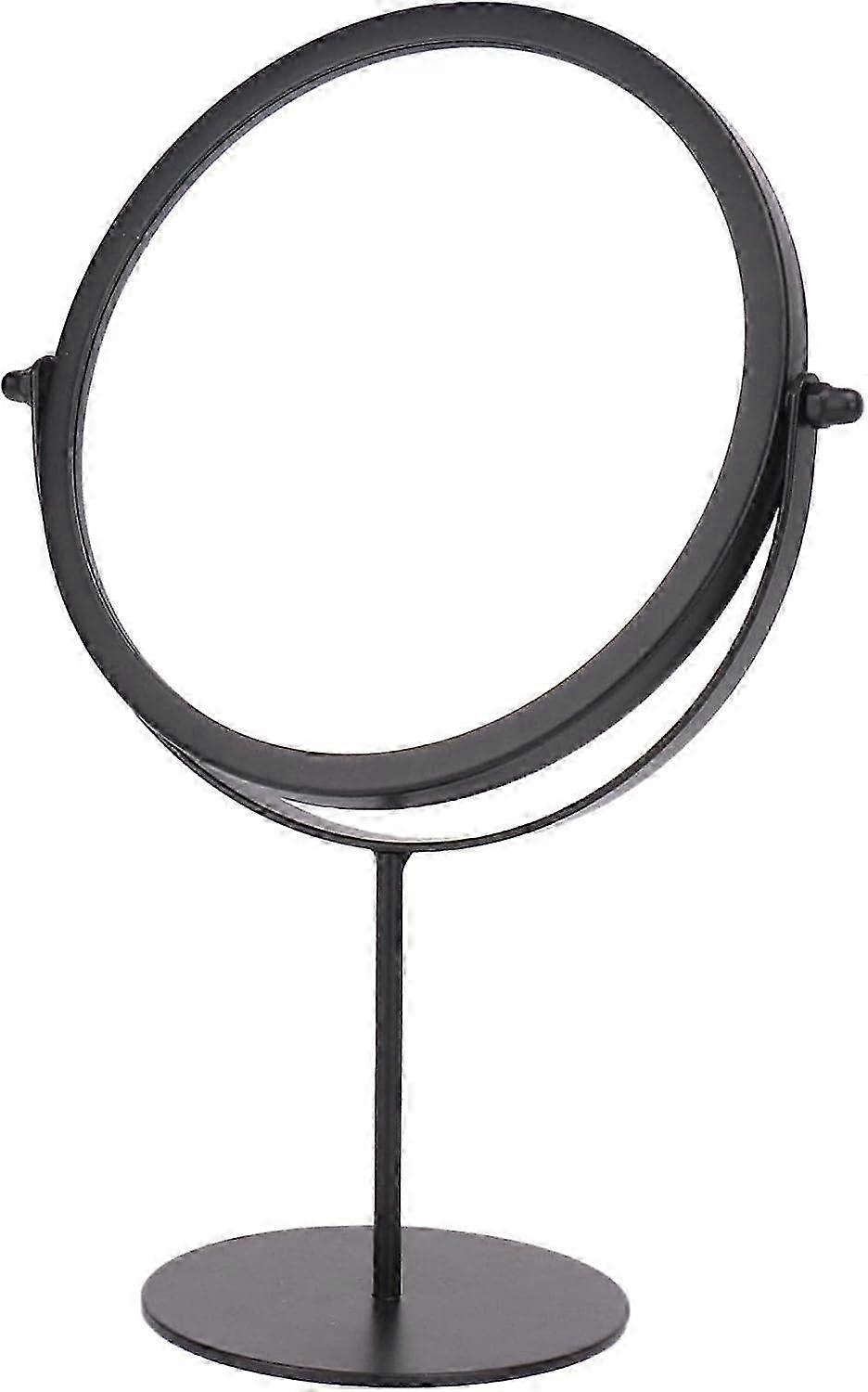 Round Swivel Table Standing Mirror, 360° Rotation Single-Sided Vanity Mirror (Black)