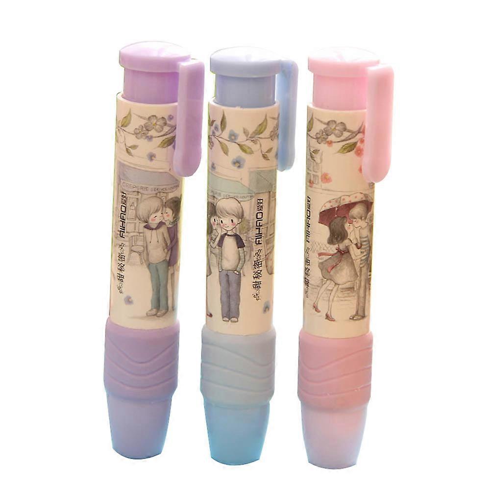 Cartoon Erasers Pen Shape Hand Press Eraser Assorted Color Everyday Use 3Pcs