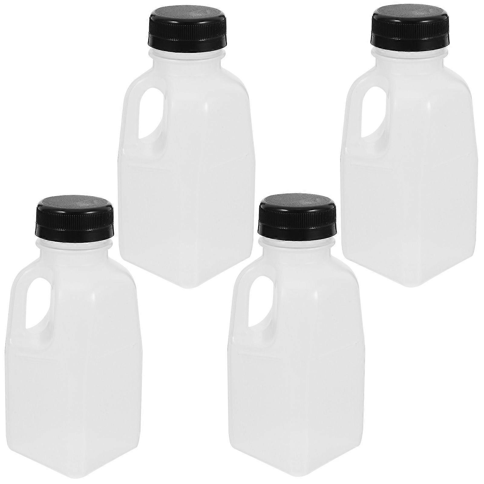 4pcs Reusable Plastic Bottle Clear Milk Container Water Bottle Portable Sealed Juice Bottle