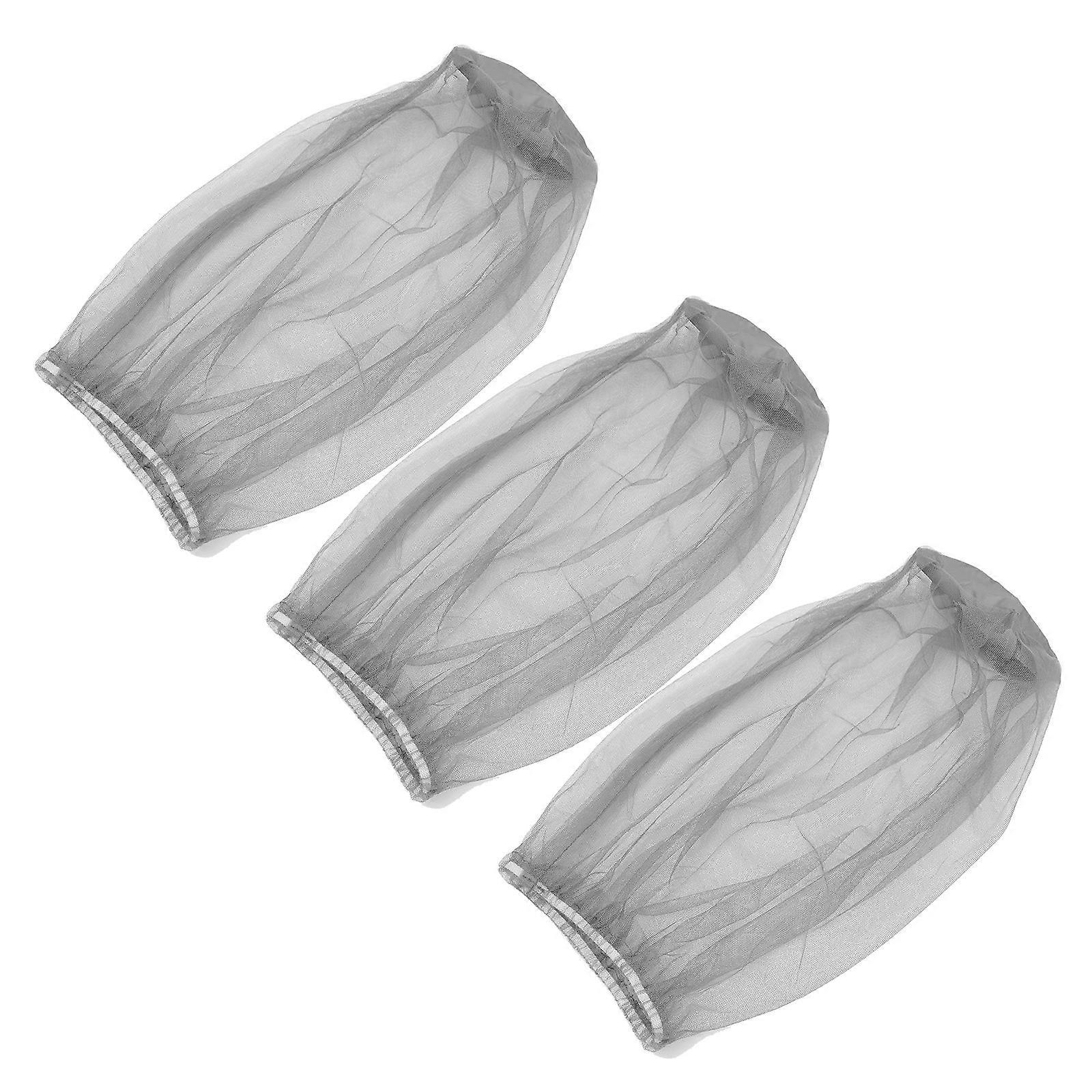 Camping Mesh Net Head Protecting Meshes Protective Round Brim Grey 3Pcs