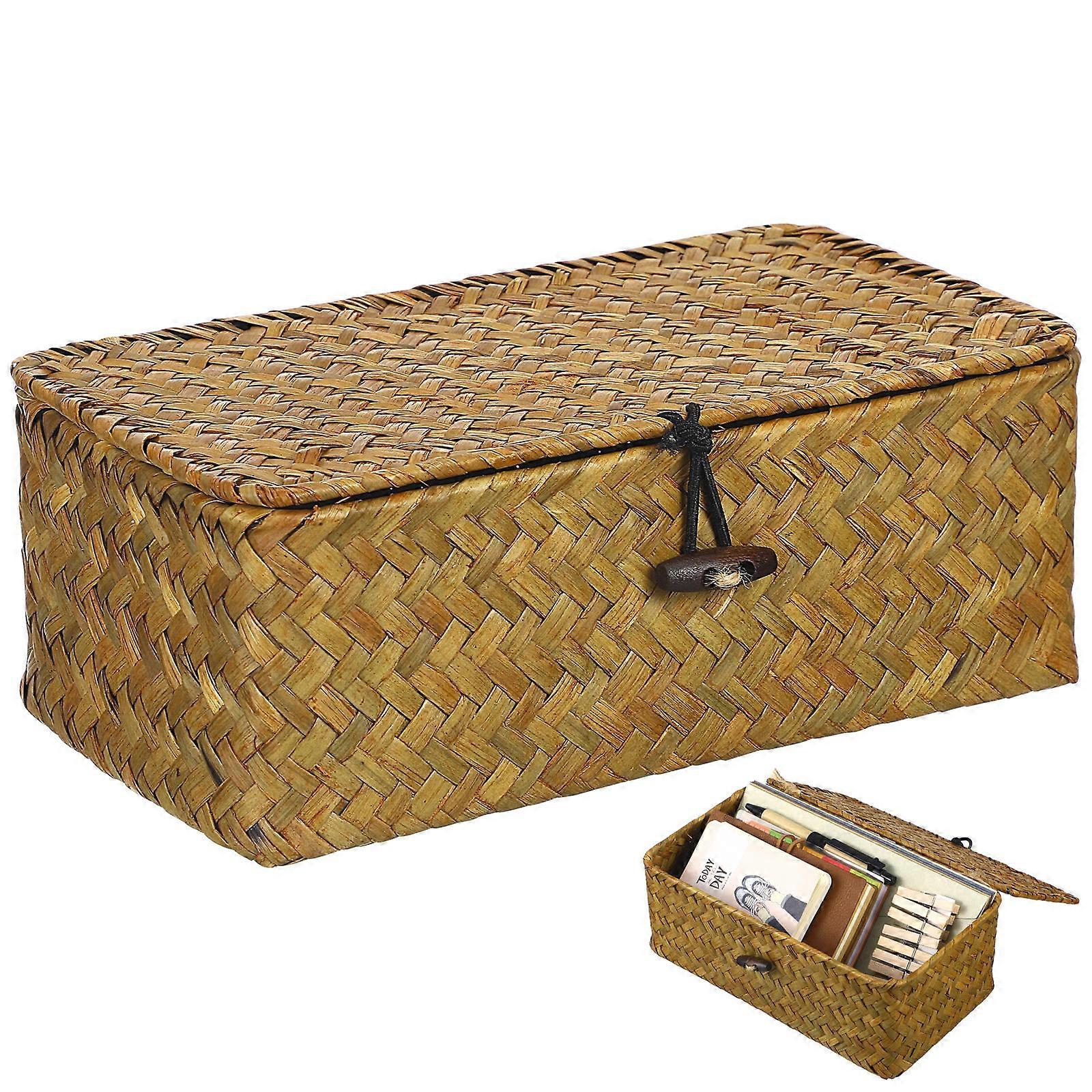Small Storage Box Woven Seaweed Hand-Woven Natural Material 9.4X5.3X3.1in Organizing 1Pack