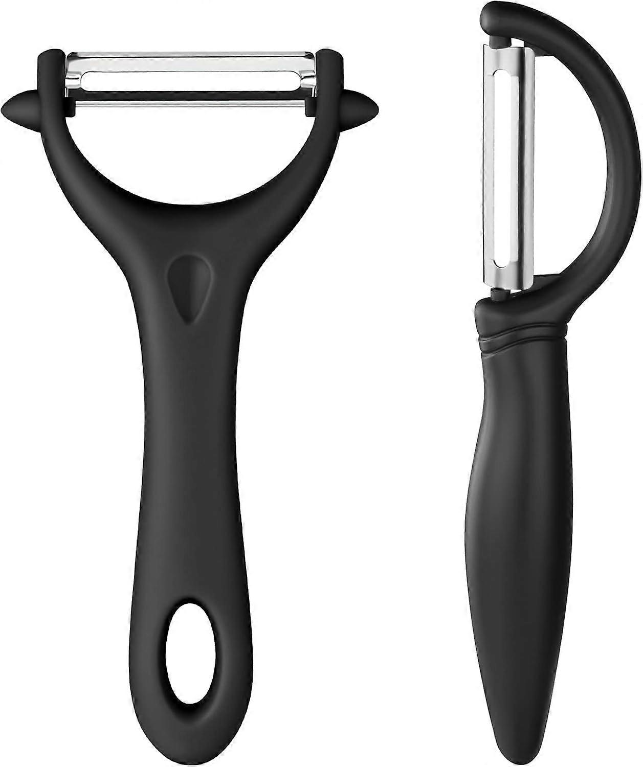 2-Pack Y and I-Shaped Rotating Peeler Set with Handle, Sharp Blade Peeler (Black)
