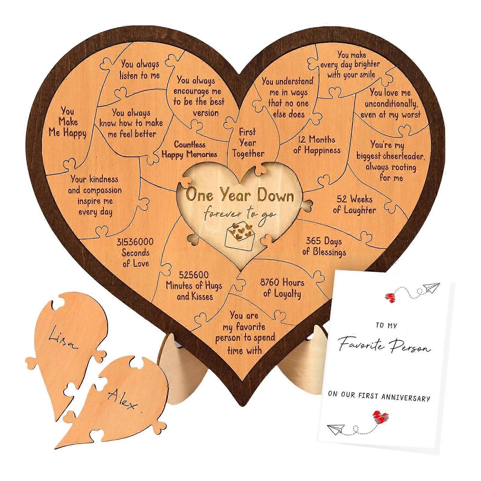 Handcrafted Wooden Puzzle Heart Display For Couples - Desk Decor To Remember First And Third Anniversary Keepsake