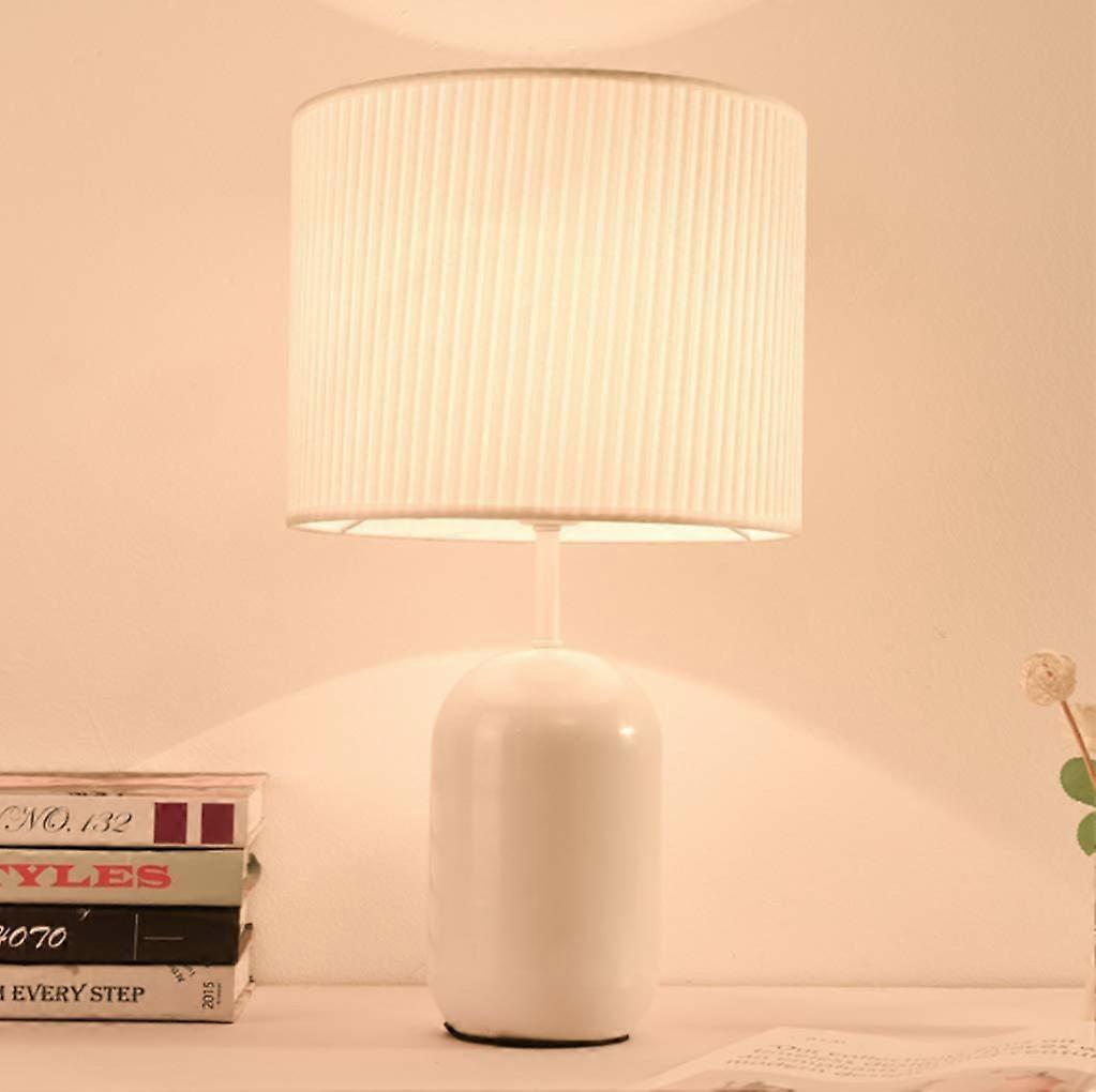 E27 White Bedroom Table Lamp Modern Bedside Lamp with Cloth Lampshade for Study Living Room Desk Lighting