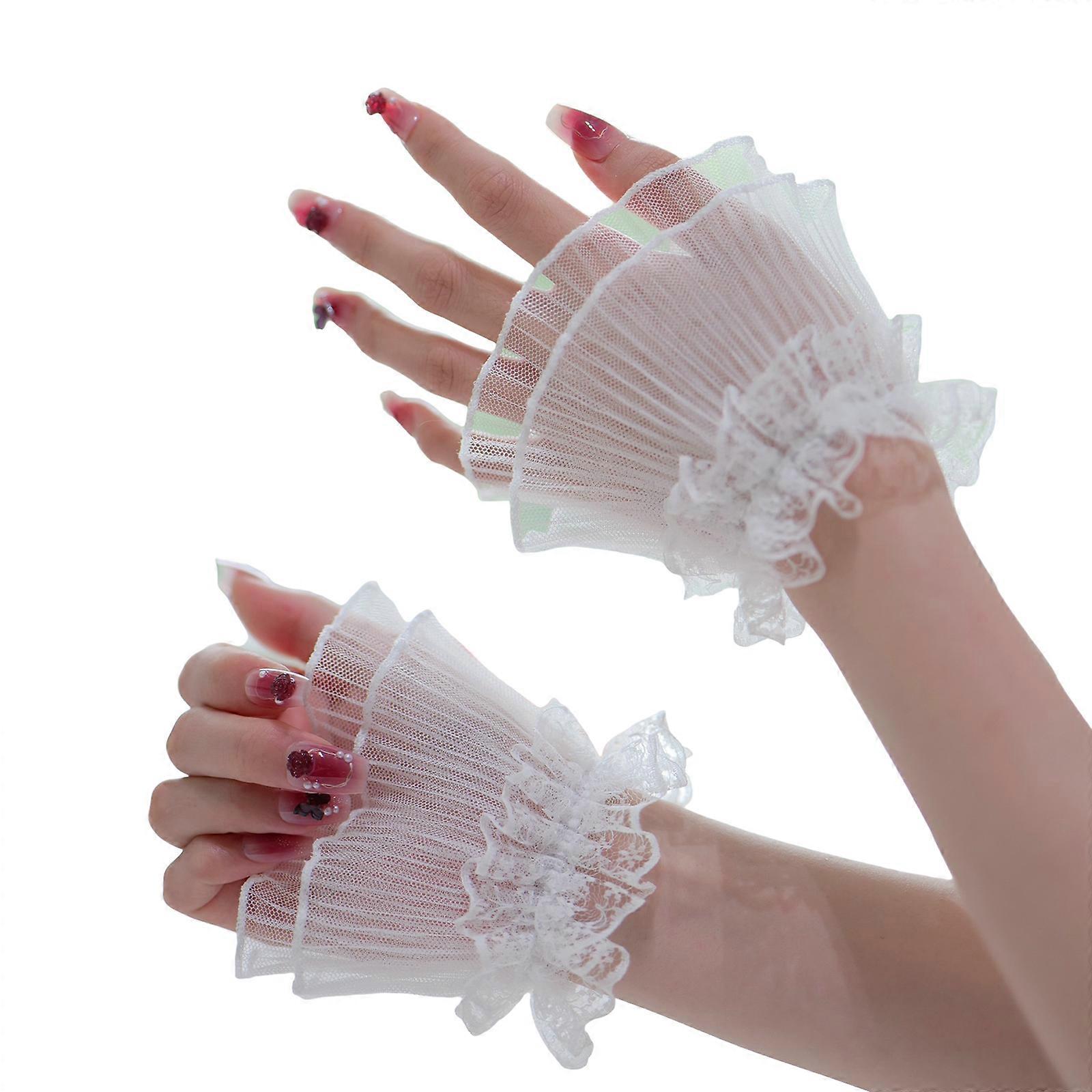 Elegant Pleated Sleeves Weist Cuffs For Nails Art Photography Soft Sheer Fabric Comfortable Elastic Arm Covers White