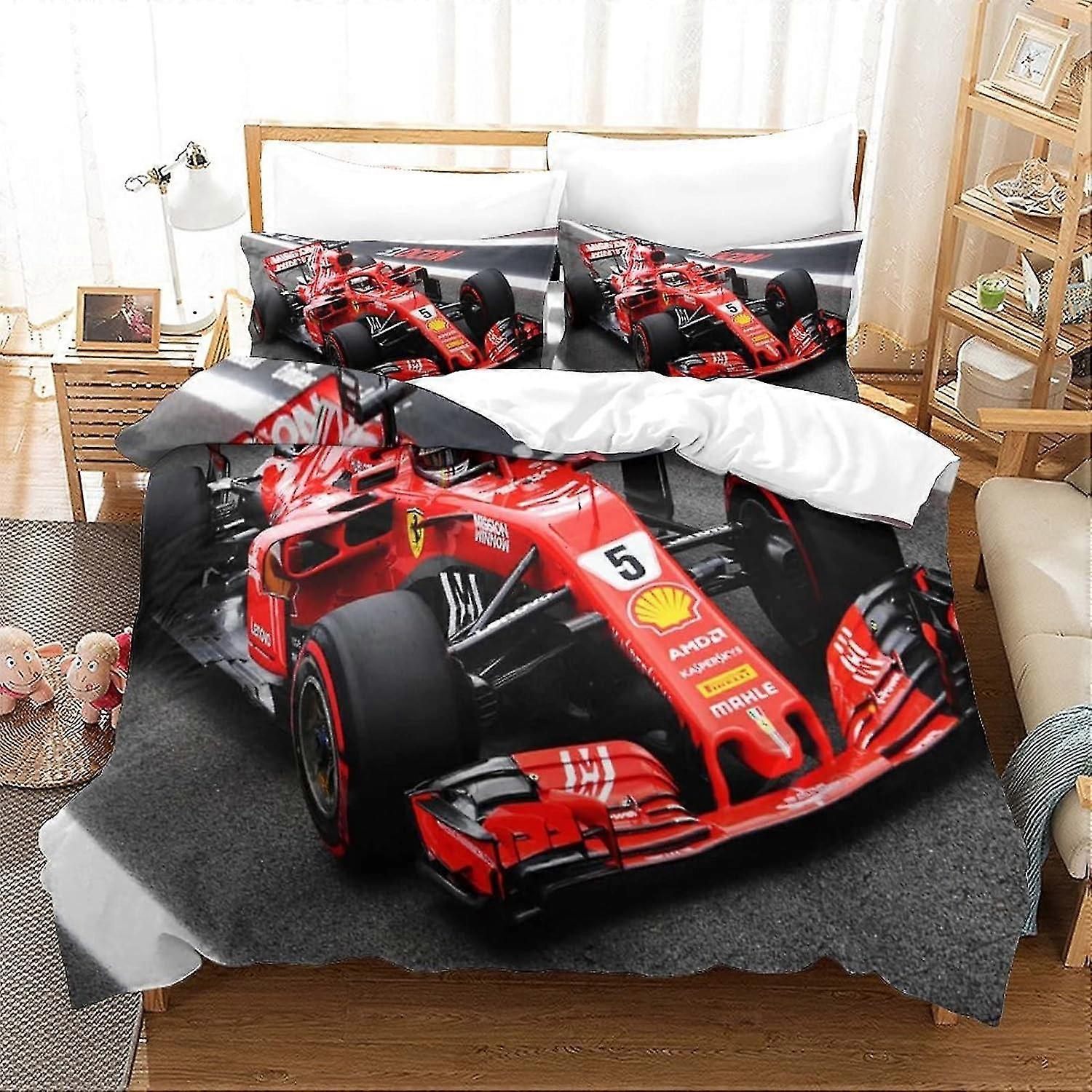 3D F1 سباق لحاف غطاء غطاء خفيف الوزن مع سحاب إغلاق للأطفال والمراهقين والبالغين ديكور الفراش (3 قطع كينج)