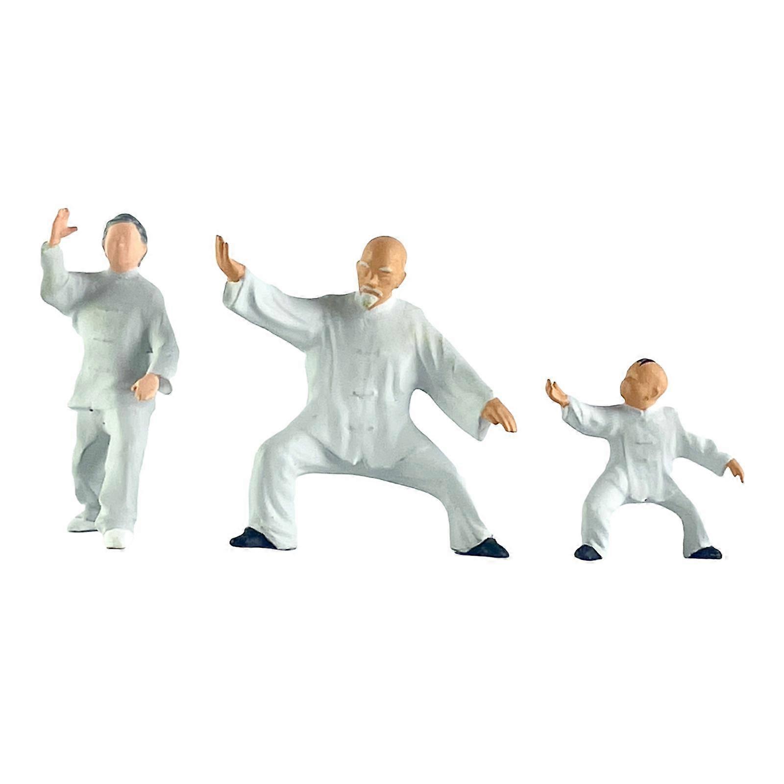 3 Pieces 1/64 Tai Chi Figure Resin for Railway Sets DIY Projects Photo Props