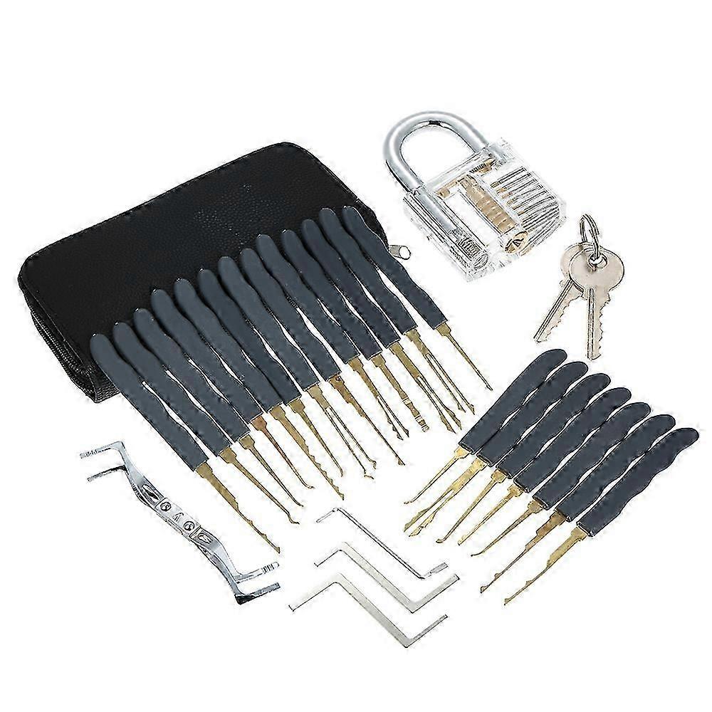 24pcs Lock Unlocking Picking Set Kit Tool with Transparent Practice Training Padlock Lock for Locksmith Beginners and Professional
