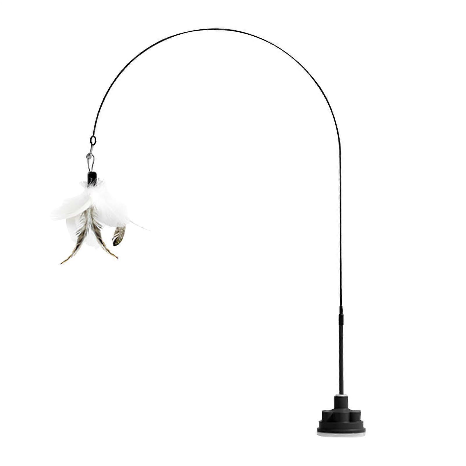 Cat Wand With Feathers and Bell, Interactive Kitten Toy, Indoor Toy With Suction Cup, White