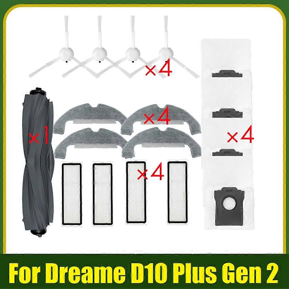 Rubber Brush for Dreame D10 Plus Gen 2 RLD32GD Replace Parts Accessories 4X Side Brush Hepa Filter Mop Cloth Dust Bag