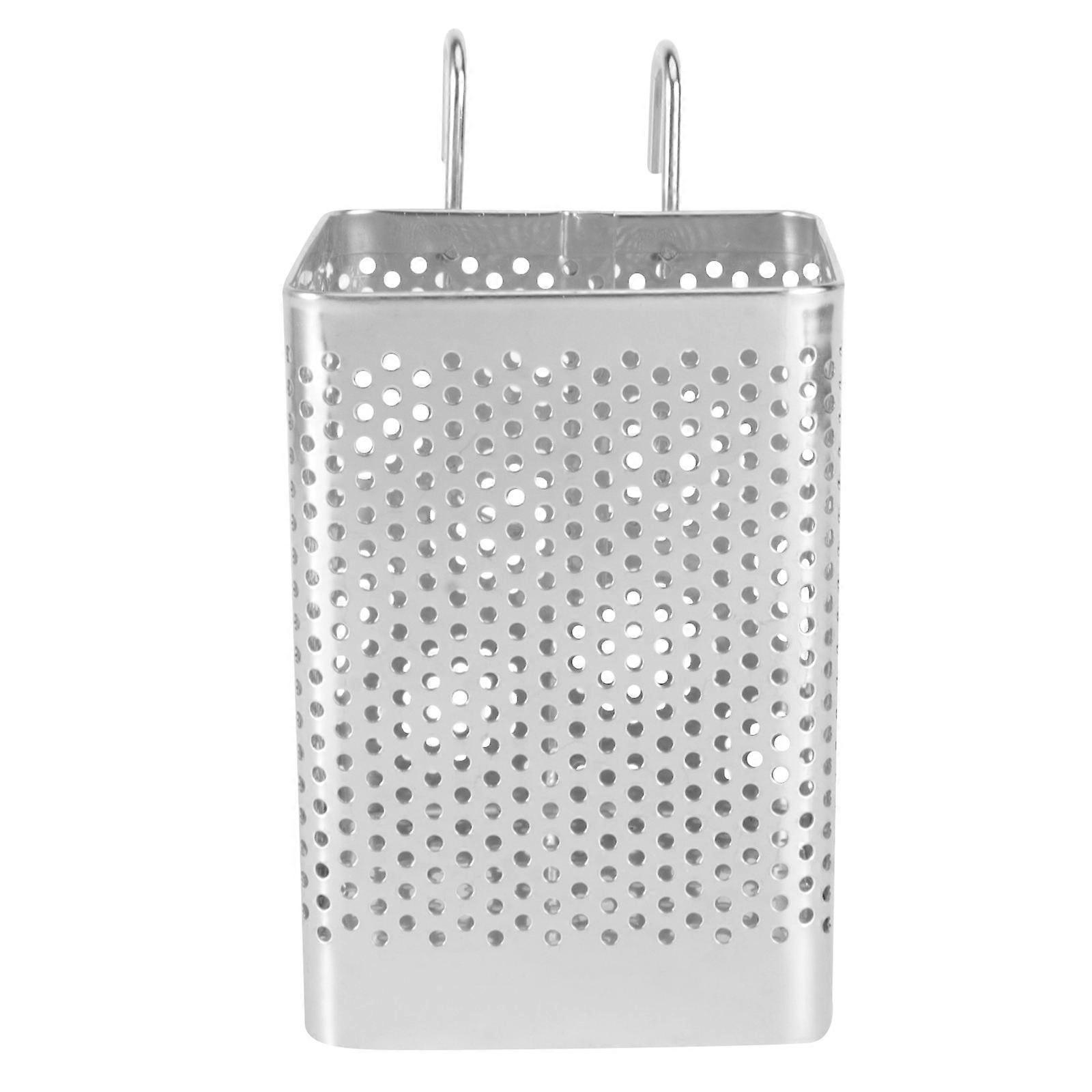 Kitchen Cutlery Rack Chopsticks Holder Perforated Box with Hooks Wall Mounting Silver 3.9×2.8×2.8in Drying 1Pack